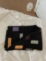 Cozy color block knitted large shawl for women, autumn and winter stylish triangular scarf. - Color Block Triangle Scarf / Color Block Triangle Scarf Black