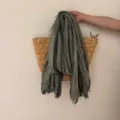 Casual retro striped linen scarf with frayed edges, lightweight breathable autumn shawl for women. - Army Green