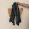Casual retro striped cotton linen scarf with frayed edge, lightweight and breathable. - Dark Gray