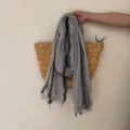 Casual retro striped raw edge cotton linen scarf for women, lightweight breathable shawl. - Light Gray