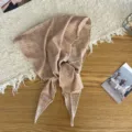 Retro plaid triangular scarf for women, stylish curved lace edge woven headscarf for daily wear. - Light Khaki