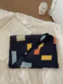 Color-blocked knitted shawl for women, autumn and winter cozy geometric design scarf. - Color Block Triangle Scarf / Color Block Triangle Scarf Navy Blue