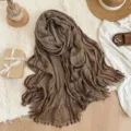 Vintage wasteland style striped crinkle headscarf retro multi-use fashion fabric hair accessory - Camel