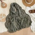 Vintage wasteland style pleated striped headscarf, chic multi-use fabric hair accessory now. - Army Green