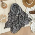 Grey striped wrinkled scarf, retro vintage style fabric headwear, versatile fashion daily accessory. - Light Gray