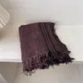 Dark purple fringe long scarf detail, cozy winter shawl with fine stripes for women fashion. - Wine Red
