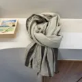 Vintage striped cotton linen thin scarf detail view, casual style fashion neck accessory. - 180*90cm / Off White