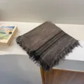 Brown striped fringed scarf detailed shot, literary style cozy winter shawl and warm neck wrap. - Coffee