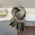Retro striped cotton linen scarf for women, lightweight fringed neck warmer for travel and casual wear. - 180*90cm / Khaki