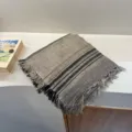 Boho striped fringe scarf for women, lightweight cotton linen shawl for autumn and winter travel. - Khaki