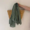 Retro striped scarf Korean style tassel lightweight breathable fashion accessory photography - Green