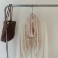 Detailed view of the Korean style crinkled thin scarf with delicate white lace trim elegance. - 195x70cm / Solid Color White Label Off White