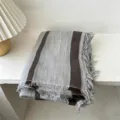 Retro striped linen cotton scarf for women, lightweight vintage tassel shawl for travel. - 180x90cm / Light Gray