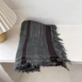 Retro striped cotton linen scarf for women, lightweight casual fringe neckerchief accessory. - 180x90cm / Dark Gray