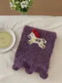 Cozy purple knit scarf featuring cute embroidered horse and red fringe for winter warmth. - 135x18cm / Purple