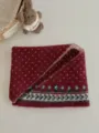 Fair Isle knitted neck warmer for women, cozy winter thermal scarf with beaded floral detail. - Red