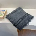 Dark grey striped fringe scarf shawl, soft lightweight material, stylish warm neck wrap. - Dark Gray