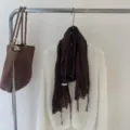 Korean style crinkle thin scarf elegant solid color versatile casual neck accessory for women - 195x70cm / Solid Color White Label Coffee
