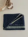 Fair Isle knit neck warmer with floral beads, cozy winter thermal scarf for women. - Navy Blue