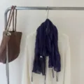Korean style crinkled sheer thin strip scarf with delicate lace edge for elegant women spring summer - 195x70cm / Solid Color White Label Dark Purple