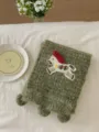 Green fuzzy knitted scarf with cute embroidered pony patch, cozy winter neck warmer accessory. - 135x18cm / Grass Green