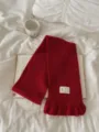 Korean style red knitted scarf for women, autumn and winter warm lace neckerchief accessory. - Red