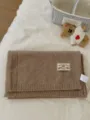 Solid color knitted woolen winter warm scarf with brand label detail, cozy soft wear. - Khaki