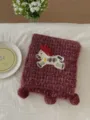 Detail shot of the cute knitted pony scarf featuring cozy pom-poms for winter styling. - 135x18cm / Dark Red