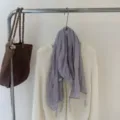 Spring summer crinkled thin silk scarf elegant solid color neckerchief versatile accessory - 195x70cm / Solid Color White Label Light Purple