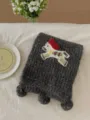Detail shot of the knitted pony scarf, cozy winter neckerchief with cute embroidered horse. - 135x18cm / Dark Gray