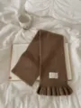 Korean style brown knit scarf for women, warm autumn winter accessory with cute ruffle hem. - Coffee (Tiger Eye Texture)