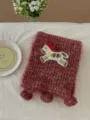 Fluffy knit scarf for women winter plush warm tassel neck wrap with cute embroidered pony. - 135x18cm / Red