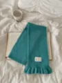 Teal knitted scarf for women with ruffles, ideal for autumn winter warmth and stylish daily look. - Blue