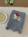Cozy knitted winter scarf with cute embroidered pony patch and pom pom tassels for women. - 135x18cm / Sky Blue