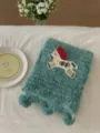 Cozy knitted winter scarf featuring a cute embroidered pony patch and fluffy pom-pom details. - 135x18cm / Lake Blue