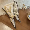 Korean vintage hollow-out knitted triangle scarf, elegant contrast edge neckerchief. - Beige WR Binding Hollow Rhombus Scarf