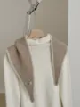 Knitted diamond scarf neck warmer mini shawl detail view cozy autumn fashion accessory. - Khaki