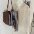 Autunno nuovo sciarpa plissettata letteraria blocco di colore scialle donna elegante. - Floreale Patchwork Grigio
