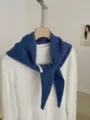 Gestricktes dreieckiges Tuch für Damen, einfarbiger Woll-Halswärmer Schal Herbst Winter. - Geometrisches Blau / Dunkelblau