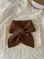 Brown knit short scarf for women, cozy winter thermal neck warmer with cute heart charm. - 75*13cm / Dark Coffee