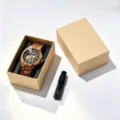 Wooden mechanical watch with hollow skeleton dial and roman numerals, gift box included. - Zebra Wood + Gift Box & Tools