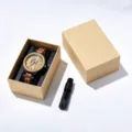 Wooden mechanical watch for men with skeleton dial, zebra wood design, gift box. - Gift Box And Tool Set / Black & Zebrawood