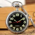Orologio da tasca meccanico argentato con numeri luminosi e catena per uomini e donne - Argento