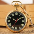 Orologio da tasca meccanico dorato vintage con quadrante nero e classica catena a serpente. - Oro
