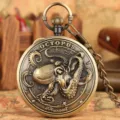 Vintage bronze quartz pocket watch with embossed octopus design and music movement detail. - Bronze