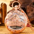 Vintage rose gold steam train quartz pocket watch with music box mechanical hollow dial - Rose Gold