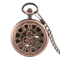 Vintage bronze mechanical pocket watch with hollow roman numerals and gear skeleton design. - Copper