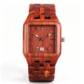 Square wooden quartz watch, stylish red sandalwood casual men's wristwatch with date. - Red Sandalwood (W451602)