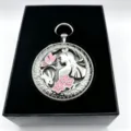 Alice in Wonderland pocket watch music box vintage silver tone metal gift boxed design - Gift Set / Silver