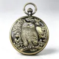 Vintage bronze pocket watch with owl relief and starry background, main product front view. - Bronze-P5801C